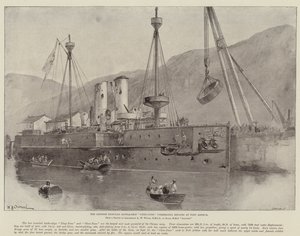 Das chinesische Panzerschiff Chen-Yuen bei Reparaturen in Port Arthur