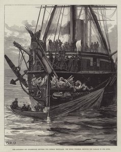 Die Kollision vor Folkestone zwischen zwei deutschen Panzerschiffen, der Konig Wilhelm, zeigt den Schaden an ihrem Bug