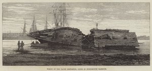 Wrack der Yacht Mistletoe, liegend im Hafen von Portsmouth