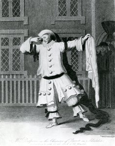 Mr. Delphini in der Rolle des Pierrot in Aladdin, 1780-1790 von William Hincks