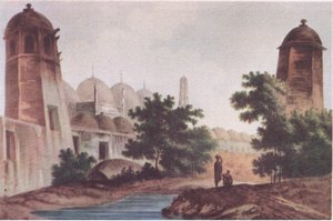 Ein Blick auf die Kutra-Moschee, gebaut von Mir Jaffier in Murshidabad (Select Views in India 1786), aus British Adventure veröffentlicht von Collins, 1947