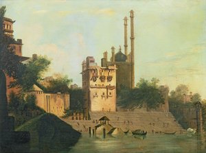 Foster 94 (88) Aurangzebs Moschee am Fluss Ganges, Palast von Raja Abal, Benares