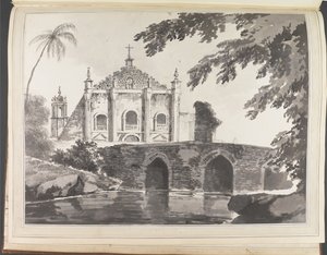 Ansicht einer Brücke und einer christlichen Kirche von William Hodges