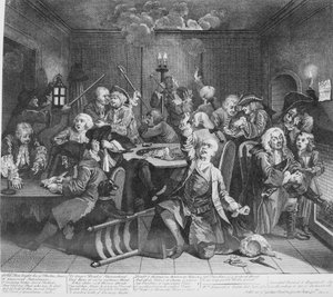 Der Lebensweg eines Wüstlings, Platte 6, Szene in einem Spielhaus von William Hogarth