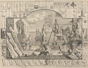Analyse der Schönheit, Platte I: Ein Bildhauerhof von William Hogarth
