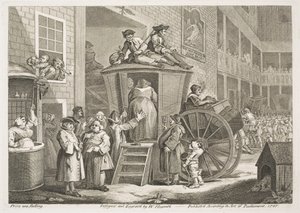Die Postkutsche oder Der Innenhof des Gasthauses auf dem Land von William Hogarth