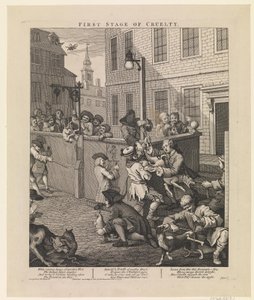 Erste Stufe der Grausamkeit von William Hogarth