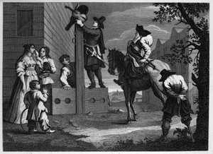 Hudibras und Ralpho führen ihren Gefangenen Crowdero zu den Pranger von William Hogarth
