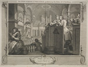 Industrie und Müßiggang: Der fleißige Lehrling erfüllt die Pflicht eines Christen von William Hogarth