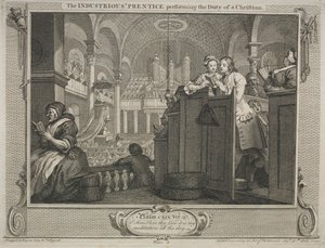 Fleiß und Faulheit: Der fleißige Lehrling, der die Pflicht eines Christen erfüllt, 1747 von William Hogarth