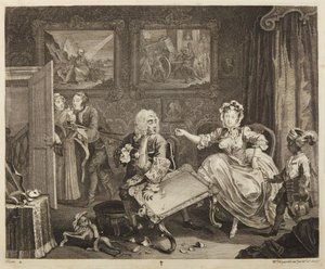 Tafel 2 aus der Serie „Der Lebensweg einer Hure“ von William Hogarth