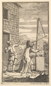 Sidrophel untersucht den Drachen durch sein Teleskop, Siebzehn kleine Illustrationen für S..., 1721-26