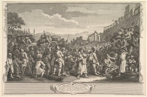 Der faule Lehrling wird in Tyburn hingerichtet, Industrie und Faulheit, Platte 11 von William Hogarth