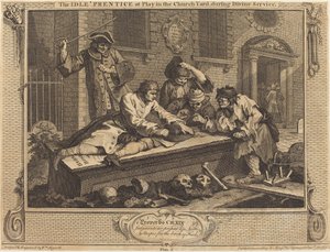 Der faule Lehrling beim Spielen auf dem Kirchhof während des Gottesdienstes von William Hogarth