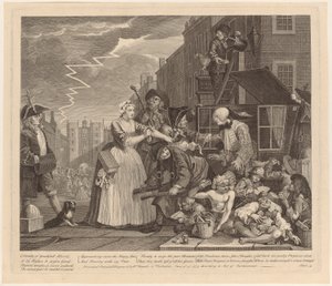 Wegen Schulden verhaftet, Blatt 4 der Folge „Leben eines Wüstlings“ von William Hogarth