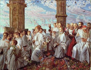 Maienmorgen auf dem Magdalen College Tower, Oxford, altes jährliches Zeremoniell von William Holman Hunt