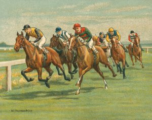 Historische und moderne Rennen, Flachrennen, Pferd, modern (Chromolithografie) von William Hounsom Byles