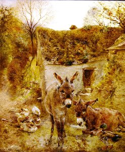 Esel und Enten in einem Bauernhof von William Huggins