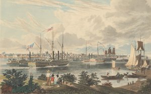 Stadt Detroit, Michigan: Von der kanadischen Küste in der Nähe der Fähre, veröffentlicht 1837 von William James Bennett