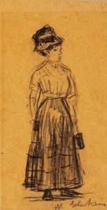 Frau mit schwarzem Hut und schwarzem Rock