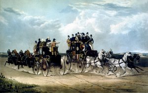 Die Brighton Day Mails überqueren Hockward Common, graviert von Charles Hunt von William Joseph (after) Shayer