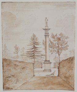 Chiswick, Ansicht der dorischen Säule mit Venus de Medici-Statue und ein Blick auf die Seite des Hirschhauses von William Kent
