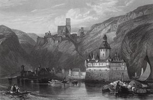 Caub, Burg Gutenfels und die Pfalz, Rhein von William Leighton (after) Leitch