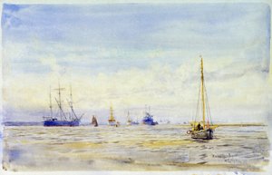 Der Hamble River (England) und Bootfahren. Aquarell, spätes 19. Jahrhundert, von William Lionel Wyllie (1851-1931). von William Lionel Wyllie