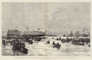 Der Besuch der Königin in Portsmouth, HMS Royal Arthur nimmt das Wasser