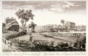 Westansicht der Chelsea Bridge, London, ca. 1760 von William Lodge