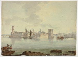 Hafen vor befestigter Stadt von William Marlow