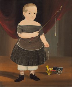 Junge mit Spielzeugpferd und Wagen, um 1845