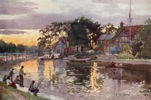 Universitäts-Bootshäuser an der Cam, Sonnenuntergang