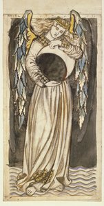 Ein Engel hält einen abnehmenden Mond von William Morris