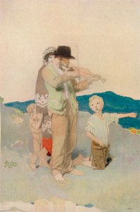 Der Geiger, Studie für die zentrale Gruppe in der Hochzeit am Wegesrand, ca. 1923 von William Newenham Montague Orpen