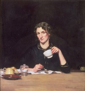 Eine Dame beim Frühstück