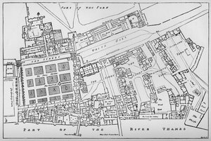 Eine reduzierte Kopie von Fishers Grundriss des Königspalastes von Whitehall, aufgenommen in der Regierungszeit von Karl I. von William Patten