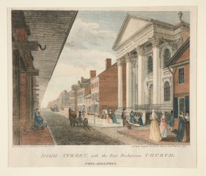 High Street, mit der First Presbyterian Church, Philadelphia von William Russell Birch