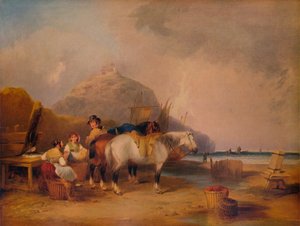 Küstenlandschaft mit Figuren und Pferden, um 1841 von William Shayer