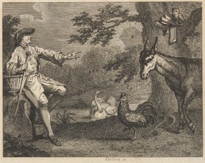 Die Eule, der Schwan, der Hahn, die Spinne, der Esel und der Bauer