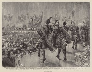 Das Bankett im Musiksaal in Edinburgh für die Offiziere und Männer der deutschen Kriegsschiffe, die im Forth liegen