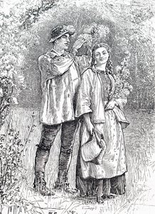 Die Krönung der Maikönigin mit einem Weißdornkranz durch ihren Liebsten. Von William Small (1843-1929), einem englischen Illustrator von William Small
