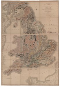 Darstellung der Schichten von England und Wales mit einem Teil von Schottland Die erste geologische Karte von William Smith