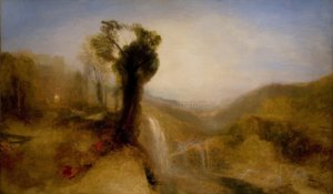 Südliche Landschaft mit einem Aquädukt und Wasserfall
