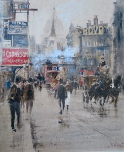 Fleet Street und Ludgate Hill Viadukt mit Rauch von einem vorbeifahrenden Zug, ca. 1910 von William Walcott
