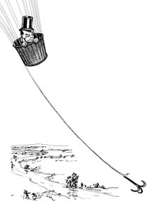 Der Zauberer von Oz - Zeichnung von Denslow, William Wallace (1856-1915) für die Erstausgabe 1900 von Frank Baums Buch (1856-1919) - Der Zauberer fliegt im Korb eines Ballons