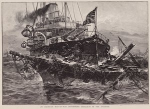 Ein amerikanisches Kriegsschiff zerstört Wracks im Atlantik von Willy Stower