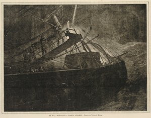 Auf See - Signalisieren eines vorbeifahrenden Dampfers, aus Every Saturday, 8. April 1871