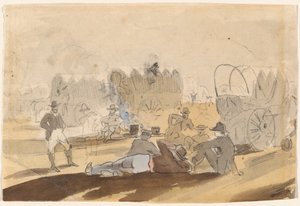 Karawane mit Planwagen beim Rasten [recto]