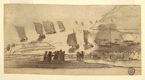 Strandszene mit Menschen und Fischerbooten, Cullercoats, England von Winslow Homer